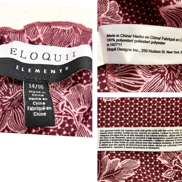 ELOQUII Elements Wine Floral Satin Dress Plus Size 14/16 Ruffle Yoke Long Sleeve - Picture 12 of 15